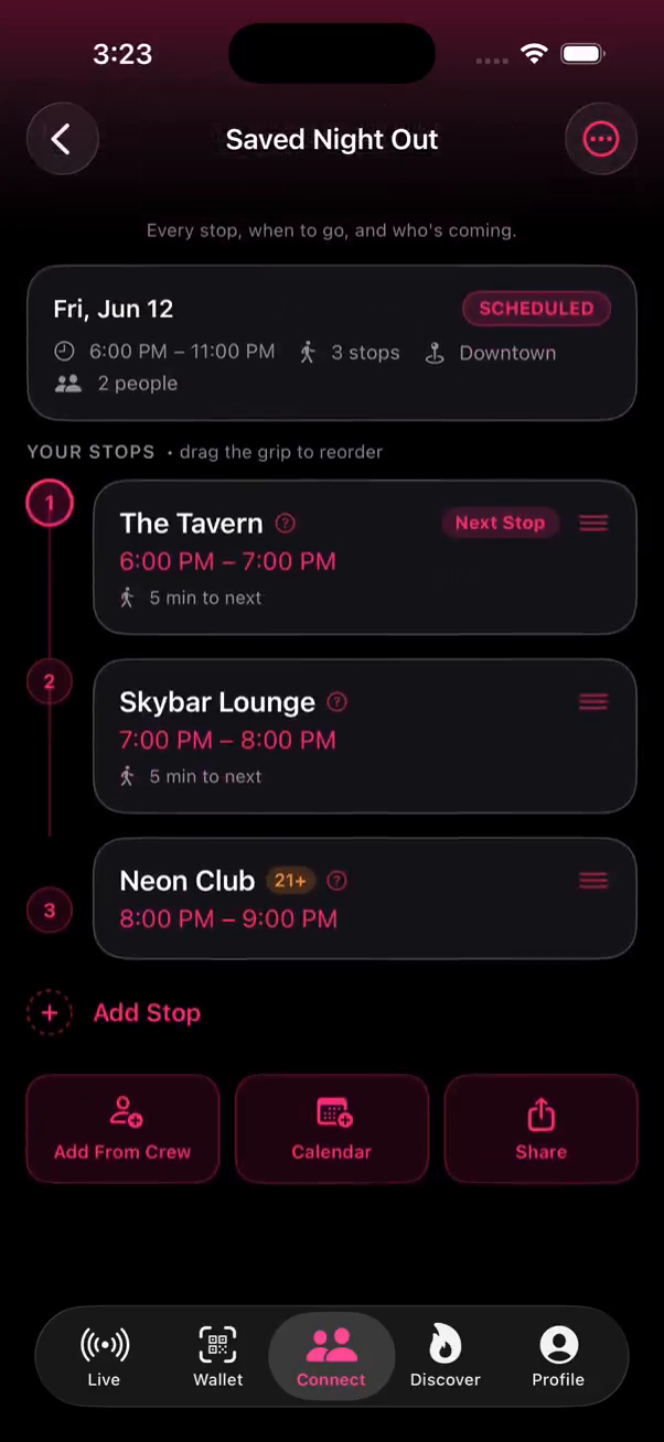 Route with timed stops