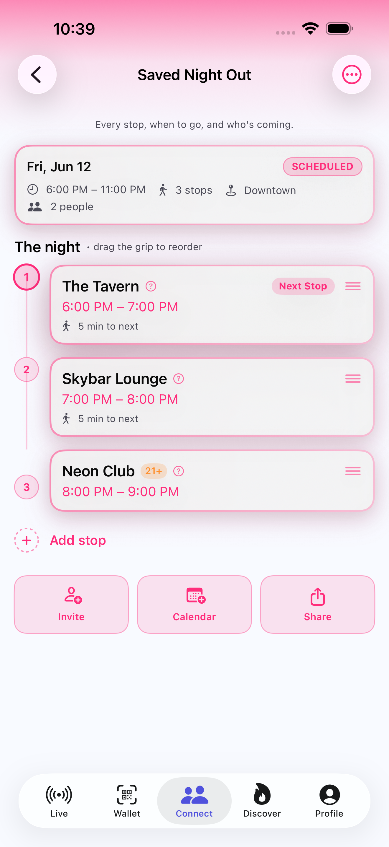 Chugachew AI planner itinerary with timed stops